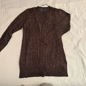 Karen Scott Brown Open-Front Cable Knit Cardigan